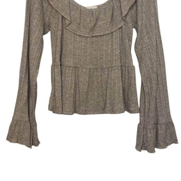 Peach Love California Ruffle Knit Sweater Top Womens Medium Tan New WOT - Picture 4 of 7
